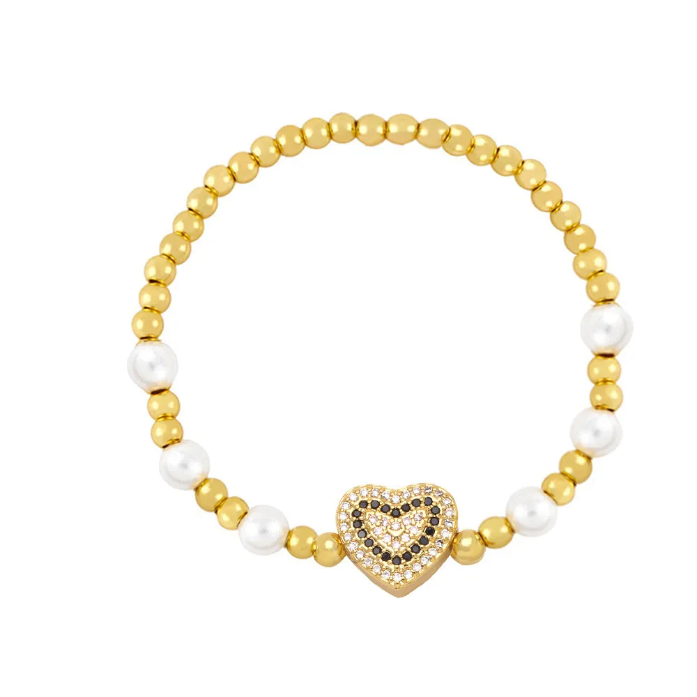 Wholesale Copper Diamond Heart Pearl Bracelets