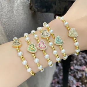 Wholesale Copper Diamond Heart Pearl Bracelets