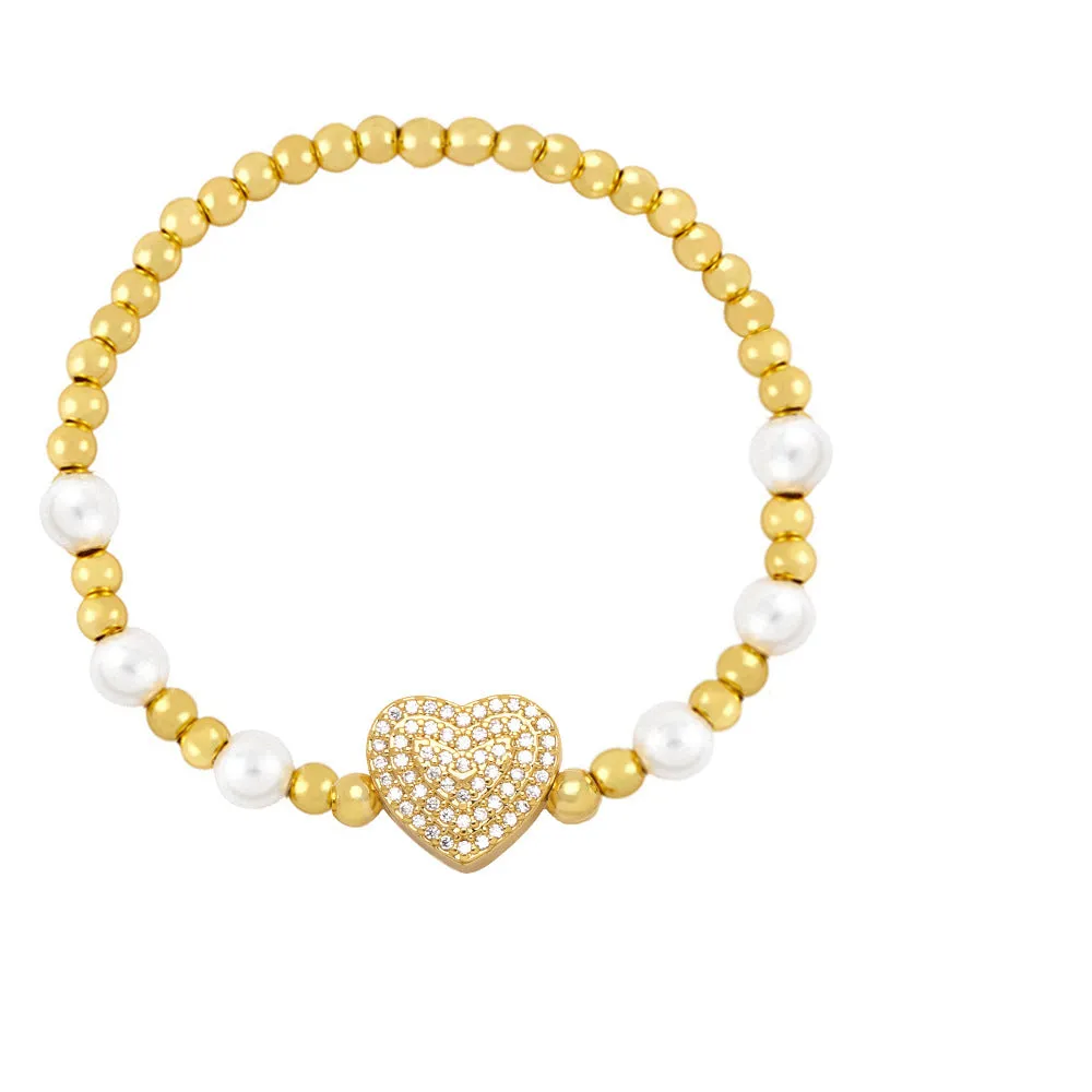 Wholesale Copper Diamond Heart Pearl Bracelets