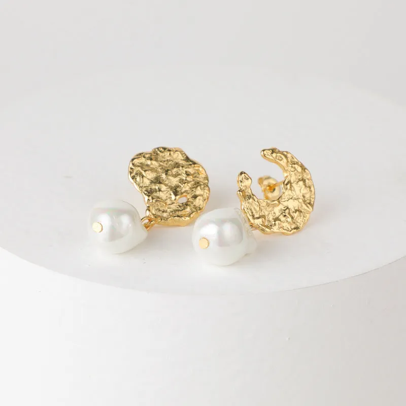 Wholesale Copper Gold-plated Irregular Pearl Earrings