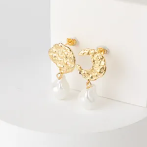 Wholesale Copper Gold-plated Irregular Pearl Earrings