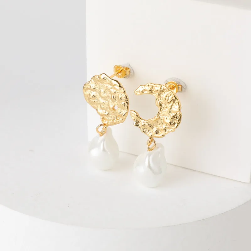 Wholesale Copper Gold-plated Irregular Pearl Earrings