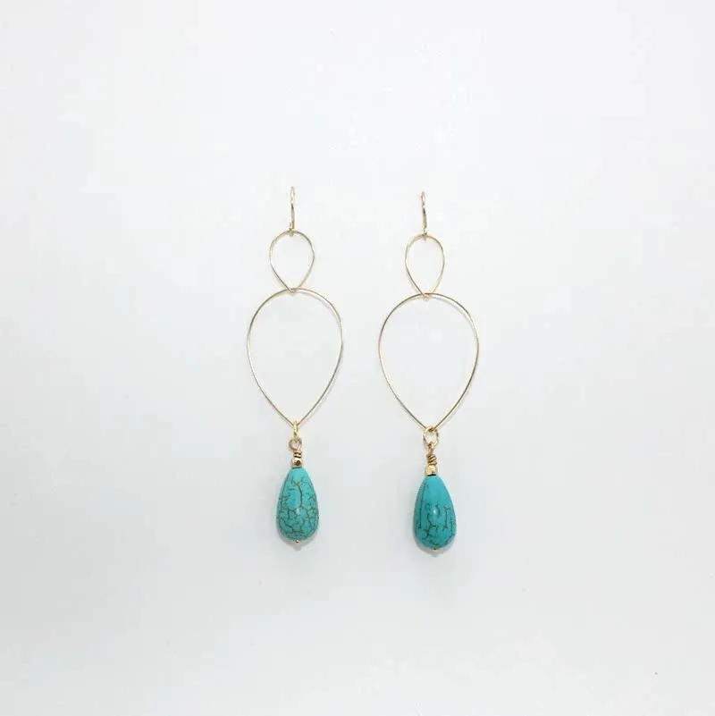 Wholesale Copper Hoop Teardrop Turquoise Earrings