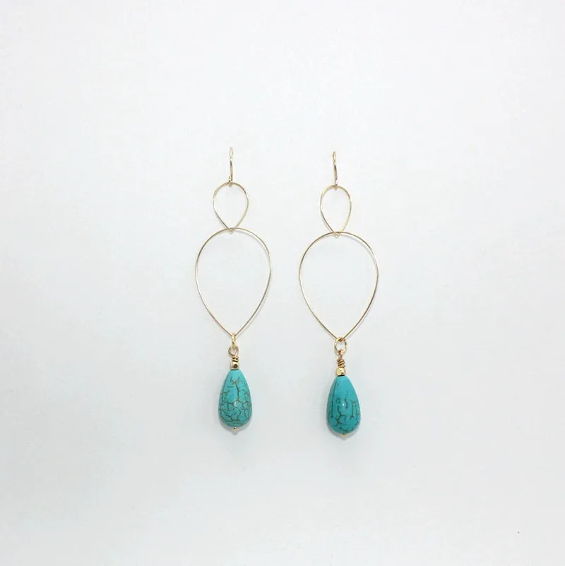 Wholesale Copper Hoop Teardrop Turquoise Earrings