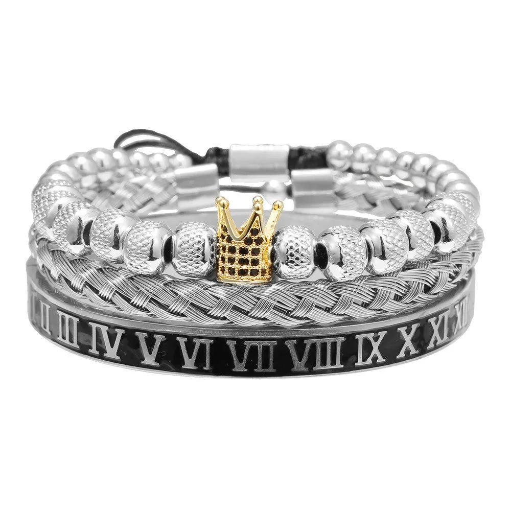 Wholesale Copper Micro-inlaid Zircon Double Leopard Head Black Onyx Woven Bracelet