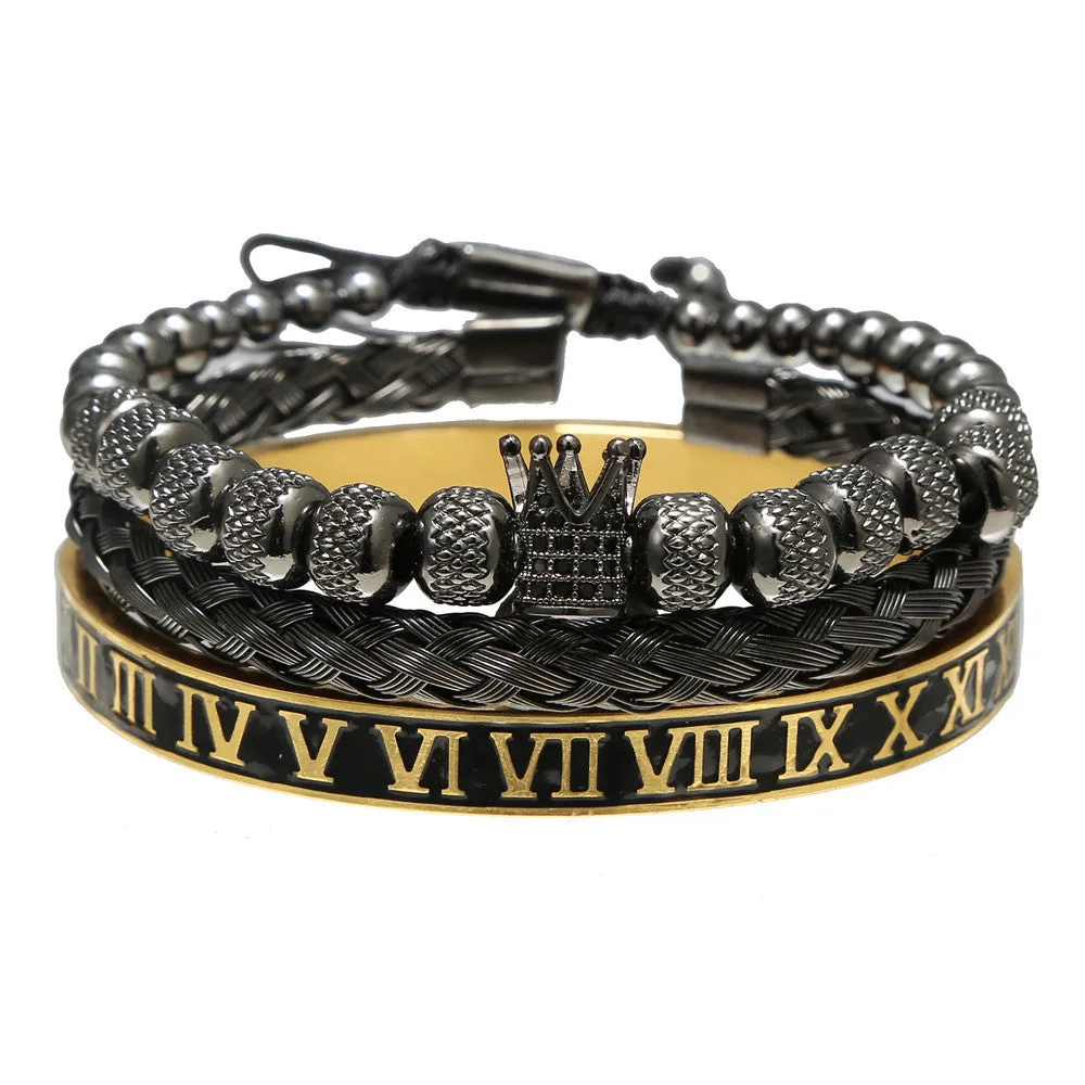 Wholesale Copper Micro-inlaid Zircon Double Leopard Head Black Onyx Woven Bracelet