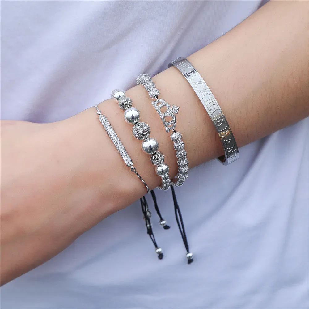 Wholesale Copper Micro-inlaid Zircon Double Leopard Head Black Onyx Woven Bracelet