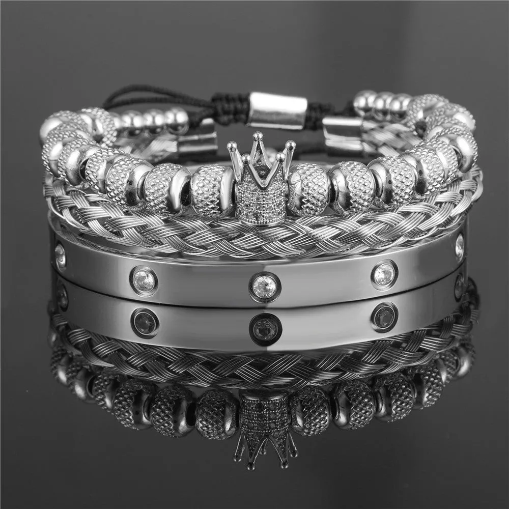 Wholesale Copper Micro-inlaid Zircon Double Leopard Head Black Onyx Woven Bracelet