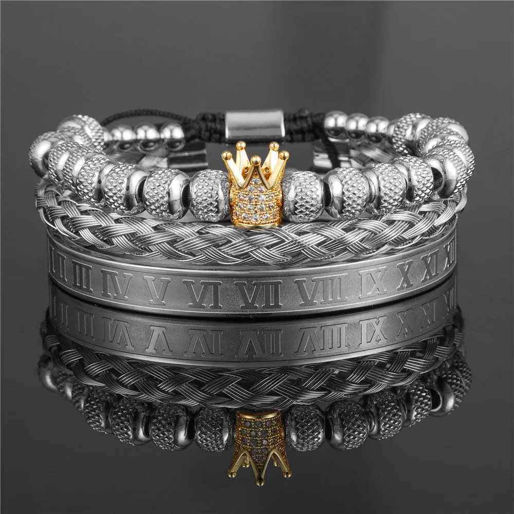 Wholesale Copper Micro-inlaid Zircon Double Leopard Head Black Onyx Woven Bracelet