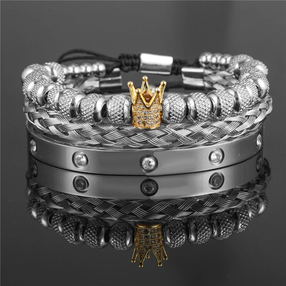 Wholesale Copper Micro-inlaid Zircon Double Leopard Head Black Onyx Woven Bracelet
