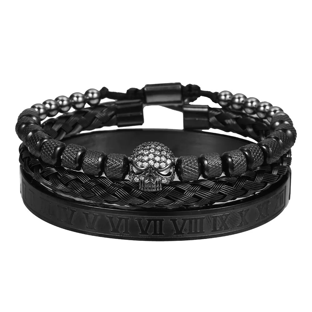 Wholesale Copper Micro-inlaid Zircon Double Leopard Head Black Onyx Woven Bracelet