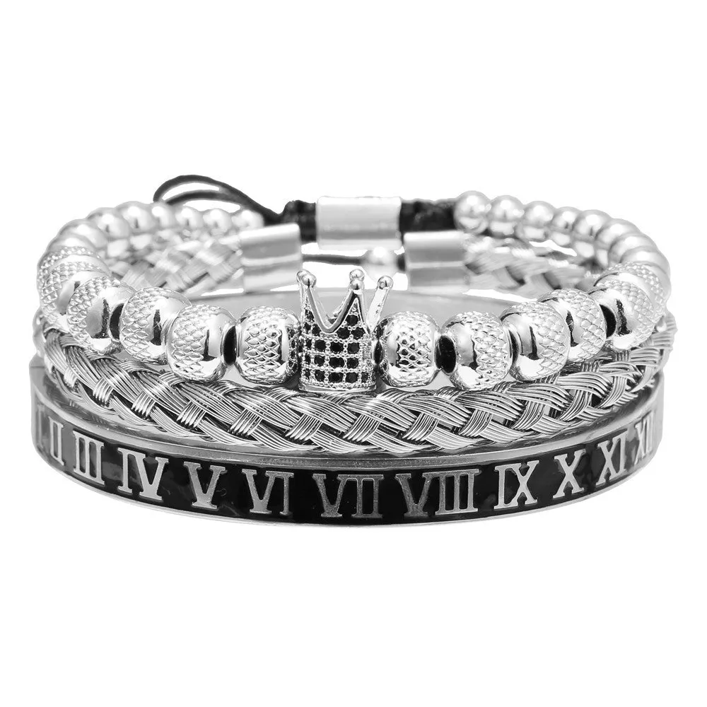 Wholesale Copper Micro-inlaid Zircon Double Leopard Head Black Onyx Woven Bracelet
