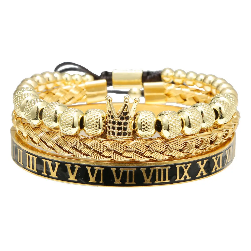 Wholesale Copper Micro-inlaid Zircon Double Leopard Head Black Onyx Woven Bracelet