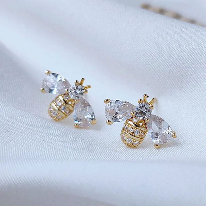 Wholesale Copper zircon animal flower earrings
