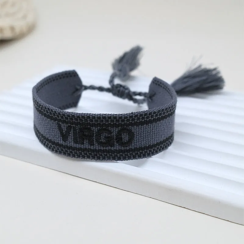 Wholesale Cord 12 Constellation Letter Woven Tassel Bracelet