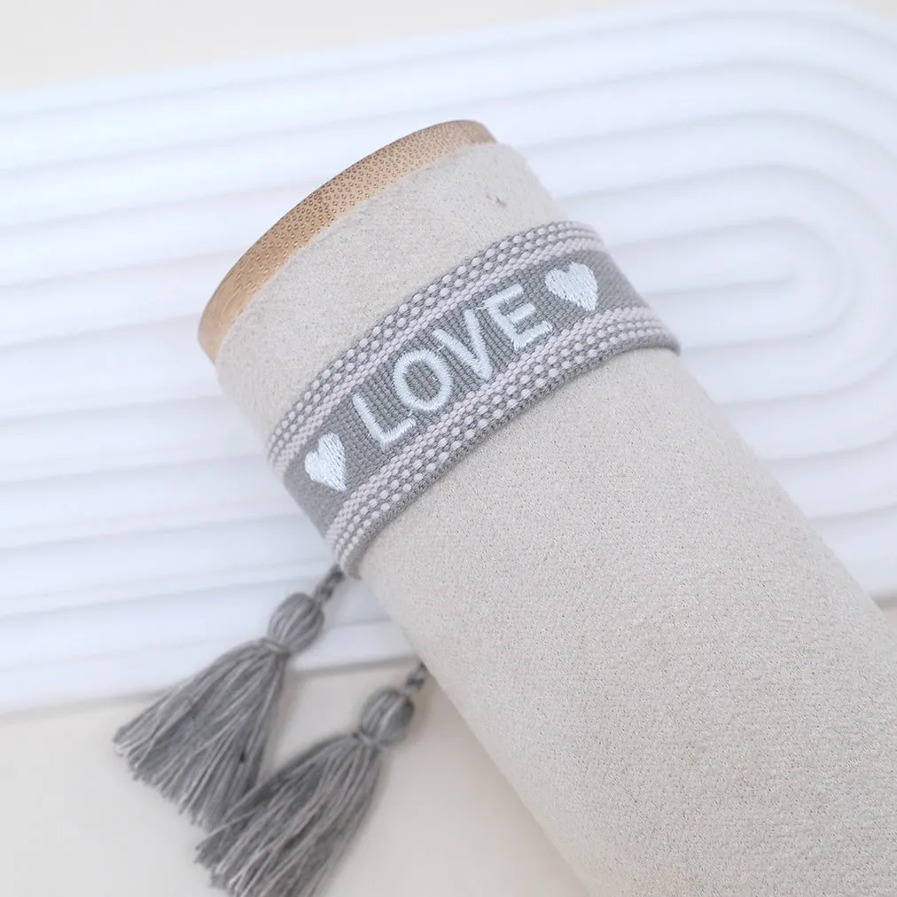 Wholesale Cord Embroiderable Logo Ethnic Style Letter Woven Tassel Bracelet