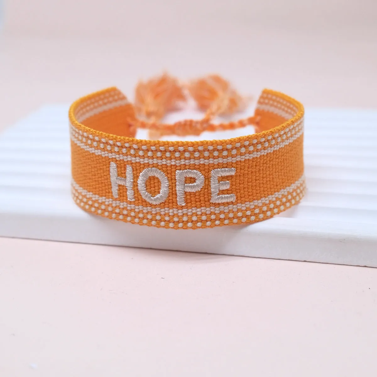 Wholesale Cord Embroidered Letter Woven Tassel Bracelet
