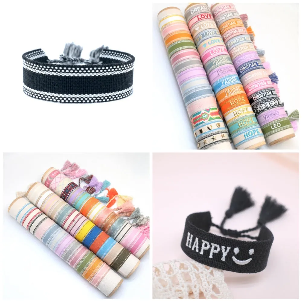 Wholesale Cord Embroidered Letter Woven Tassel Bracelet