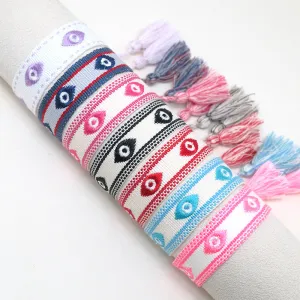 Wholesale Cord Embroidered Logo Devil's Eye Woven Tassel Bracelet