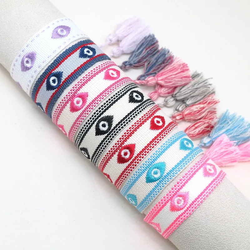 Wholesale Cord Embroidered Logo Devil's Eye Woven Tassel Bracelet