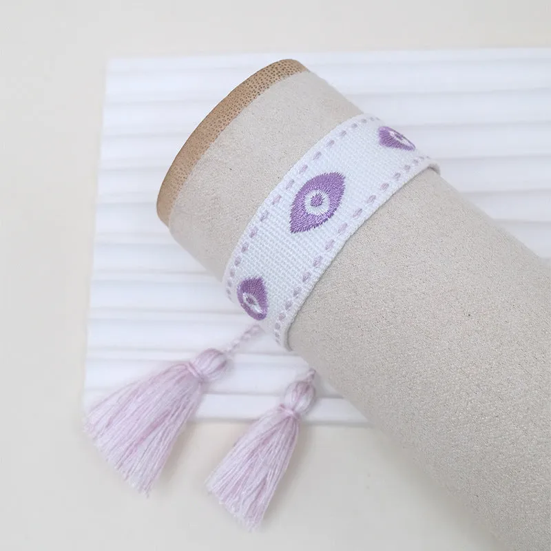 Wholesale Cord Embroidered Logo Devil's Eye Woven Tassel Bracelet