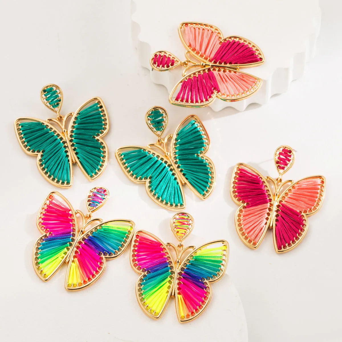 Wholesale Cotton Thread Braided Butterfly Bohemian Ethnic Style Alloy Earrings