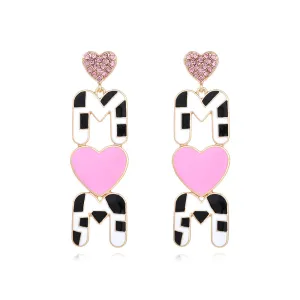 Wholesale Cow Print Mom Love Letter Alloy Earrings