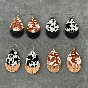 Wholesale Cow Wood Grain Artificial Leather Earrings
