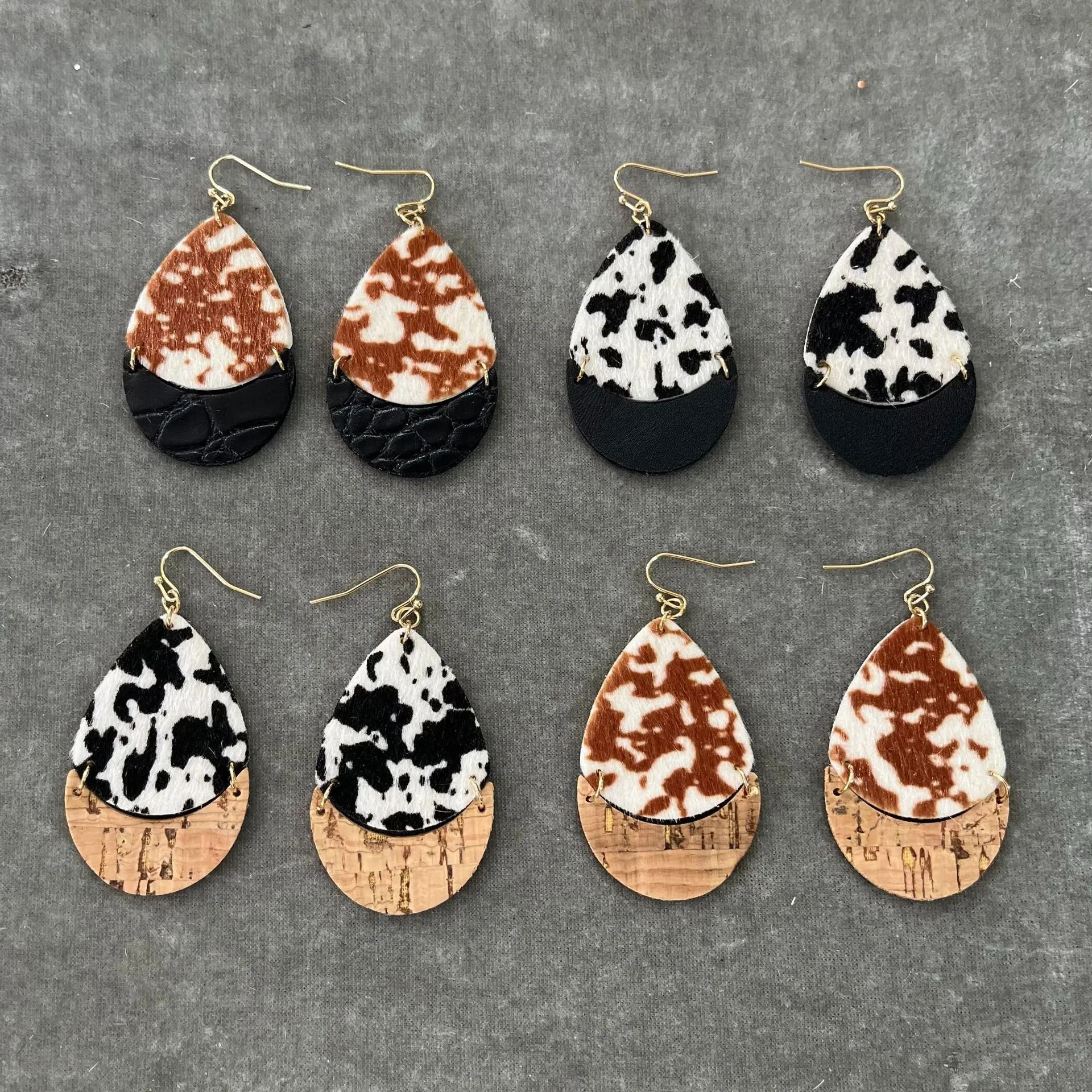 Wholesale Cow Wood Grain Artificial Leather Earrings