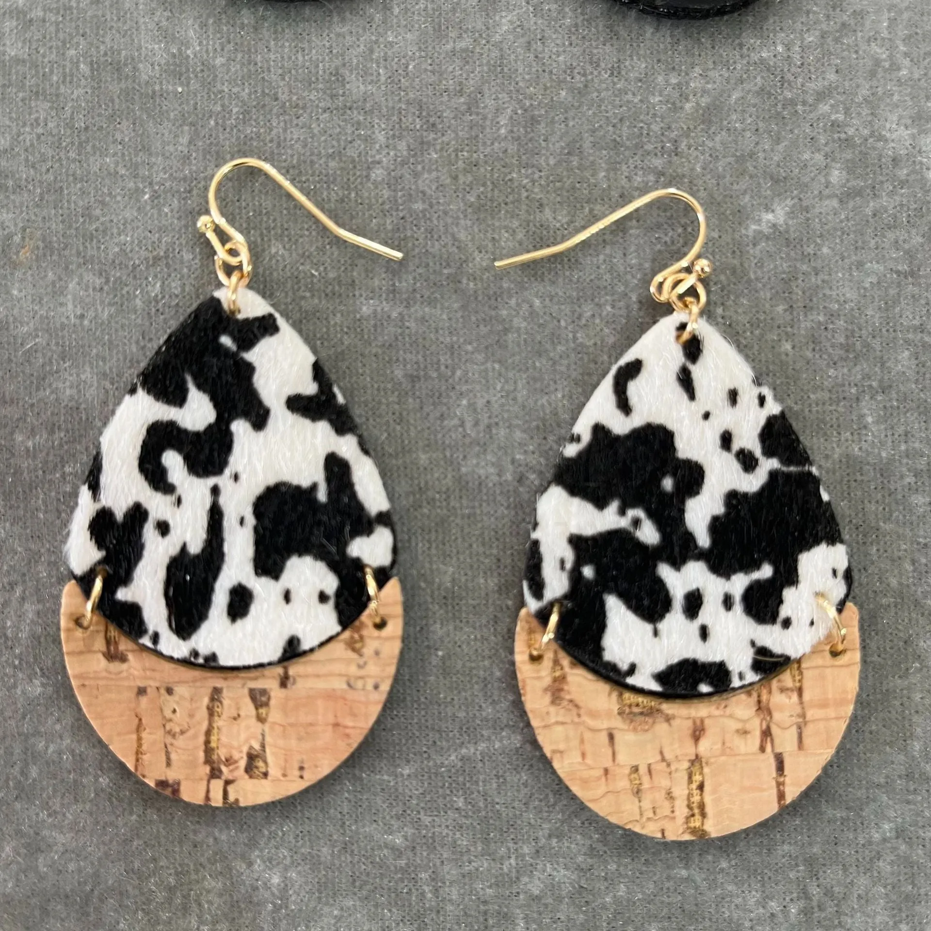 Wholesale Cow Wood Grain Artificial Leather Earrings
