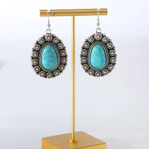 Wholesale Creative Alloy Pattern Round Turquoise Vintage Earrings