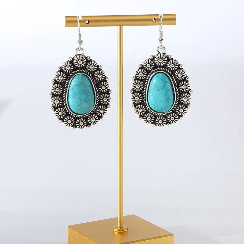 Wholesale Creative Alloy Pattern Round Turquoise Vintage Earrings