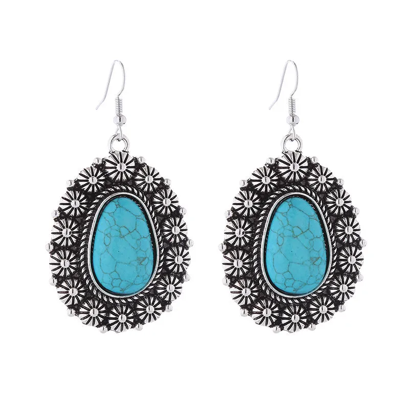 Wholesale Creative Alloy Pattern Round Turquoise Vintage Earrings