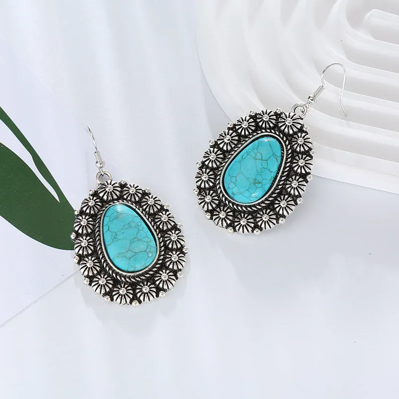 Wholesale Creative Alloy Pattern Round Turquoise Vintage Earrings