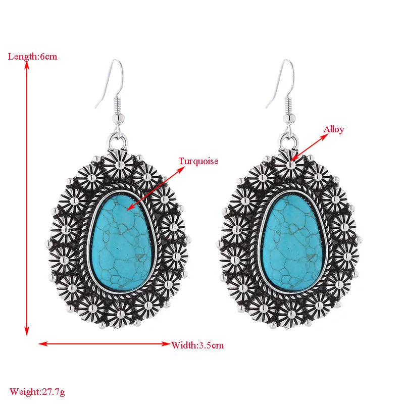 Wholesale Creative Alloy Pattern Round Turquoise Vintage Earrings
