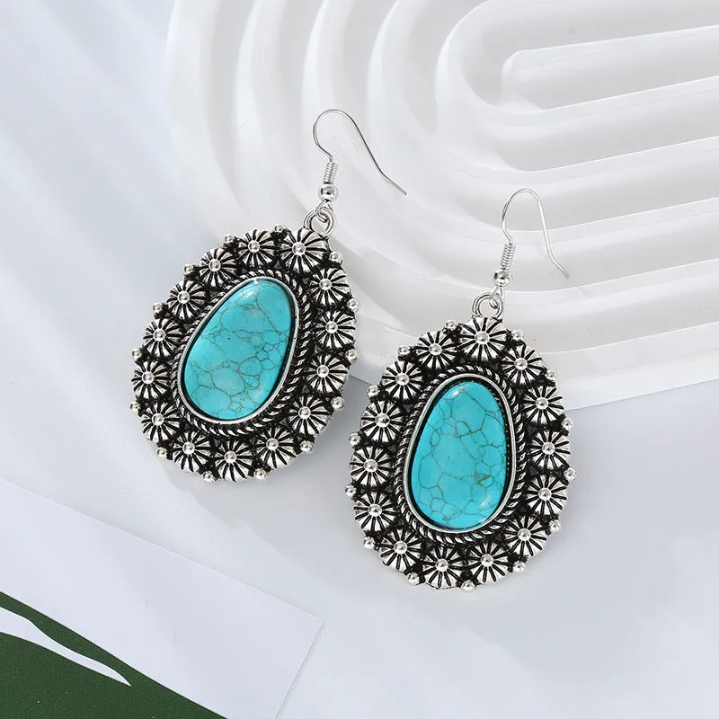 Wholesale Creative Alloy Pattern Round Turquoise Vintage Earrings