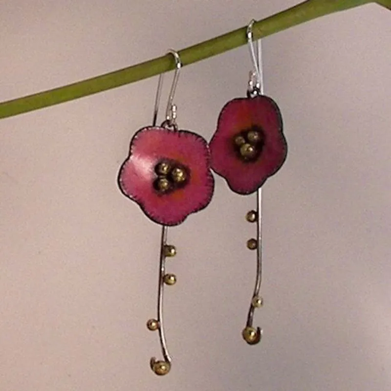 Wholesale Creative Asymmetrical Graffiti Antique Red Copper Artisan-made Diamond Earrings