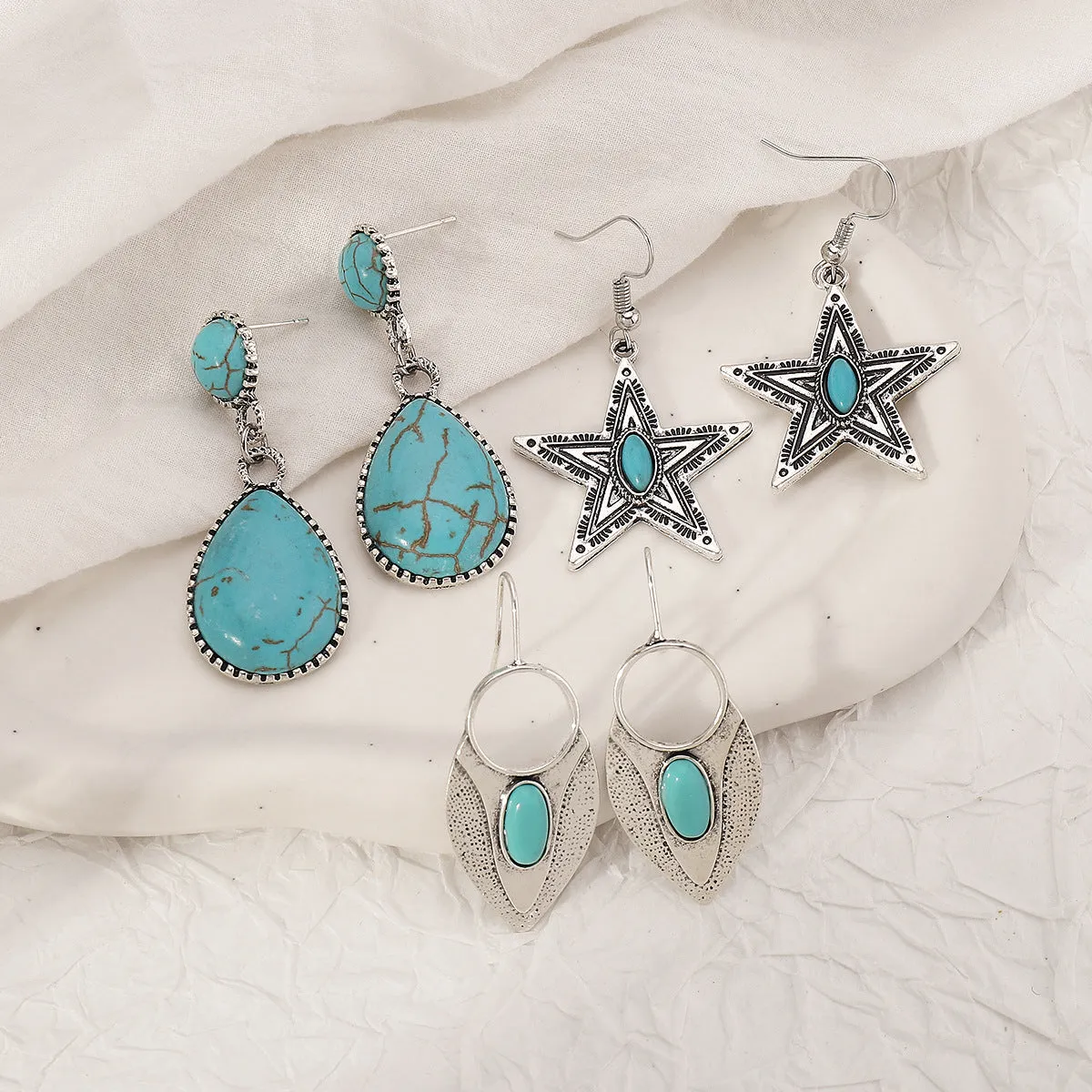 Wholesale Creative Ethnic Retro Geometric Lace Five-pointed Star Earrings