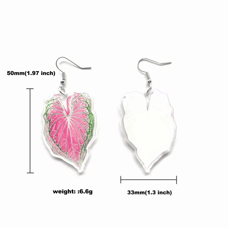 Wholesale Creative exaggerated acrylic heart green pink leaf turtle leaf earrings