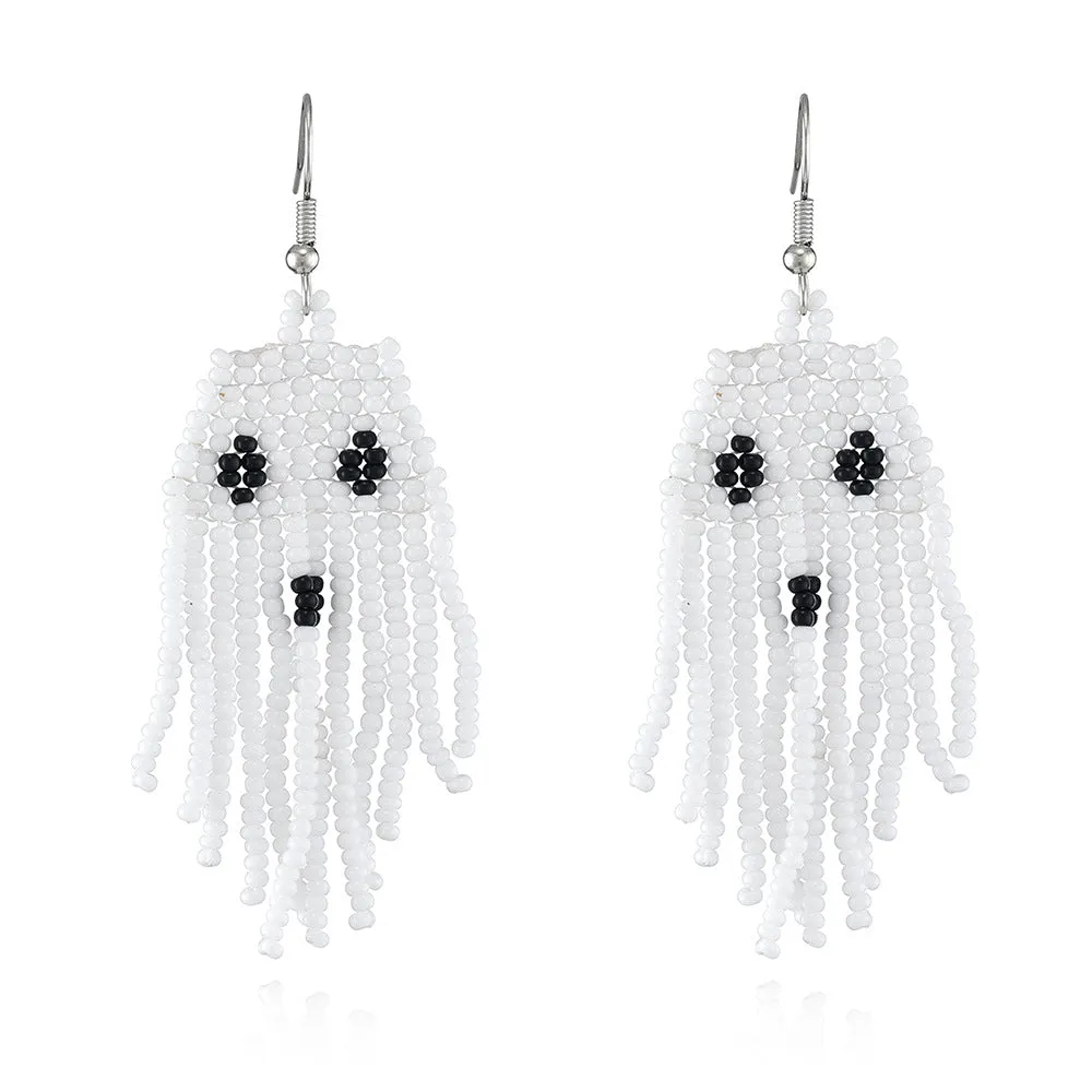 Wholesale Creative Halloween Series Tassel Handmade Rice Beads Skull Ghost Earrings