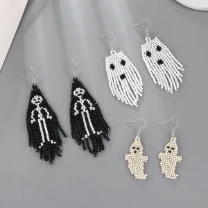 Wholesale Creative Halloween Series Tassel Handmade Rice Beads Skull Ghost Earrings
