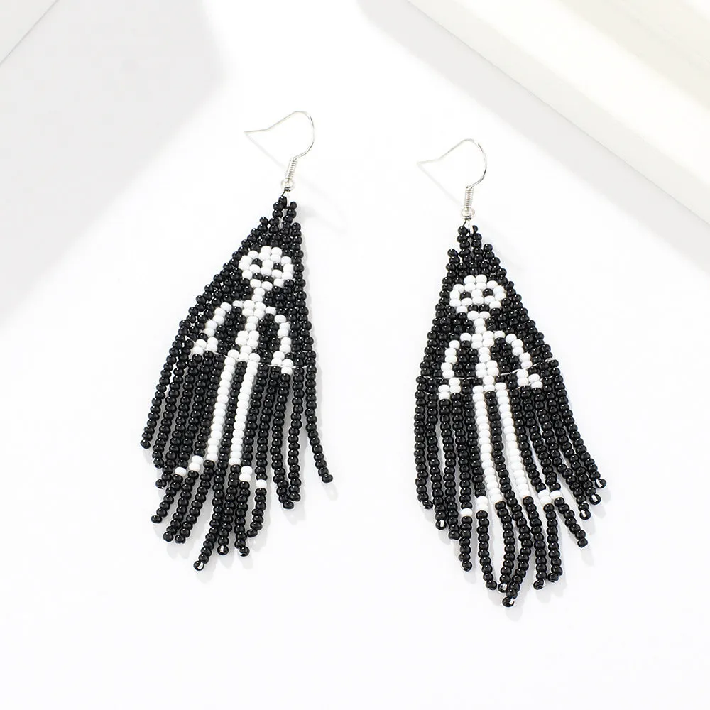 Wholesale Creative Halloween Series Tassel Handmade Rice Beads Skull Ghost Earrings