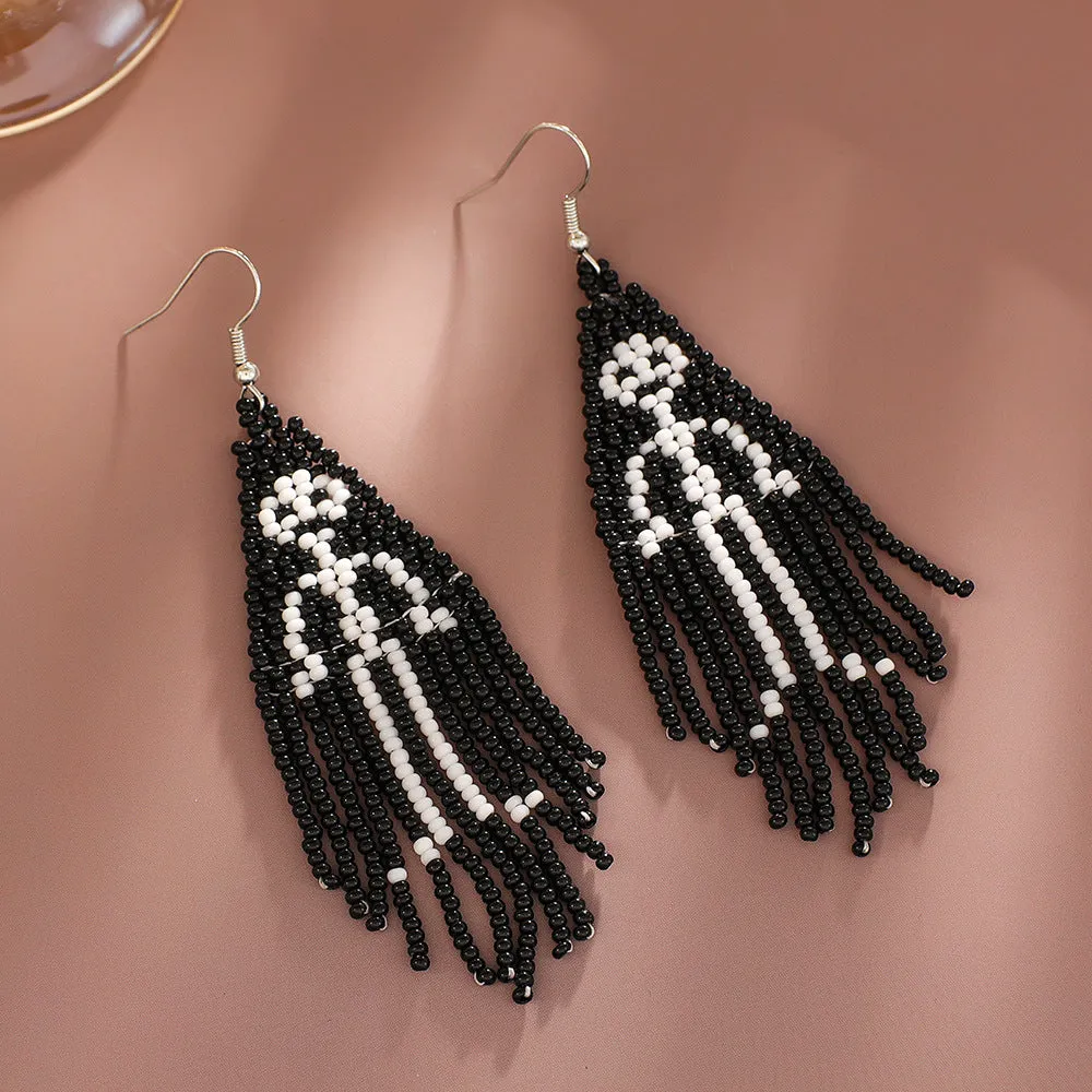 Wholesale Creative Halloween Series Tassel Handmade Rice Beads Skull Ghost Earrings
