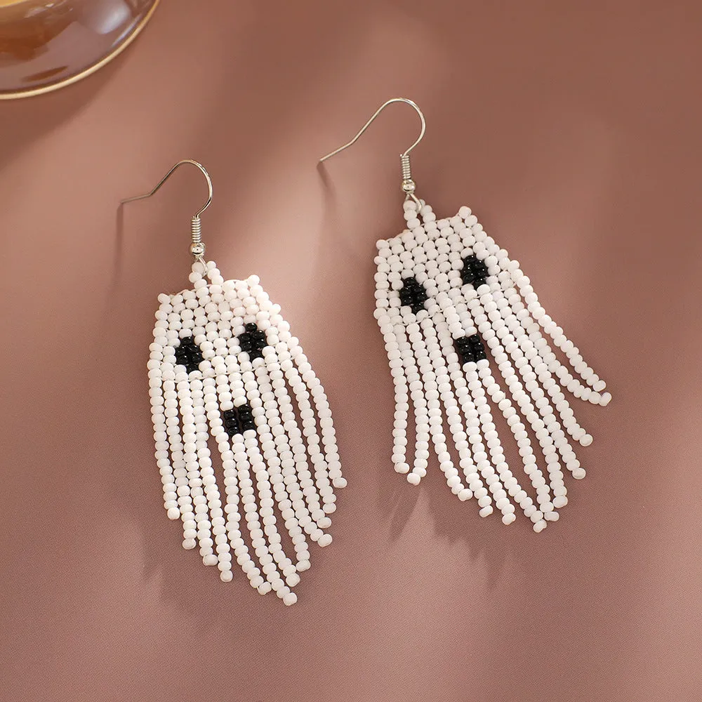Wholesale Creative Halloween Series Tassel Handmade Rice Beads Skull Ghost Earrings