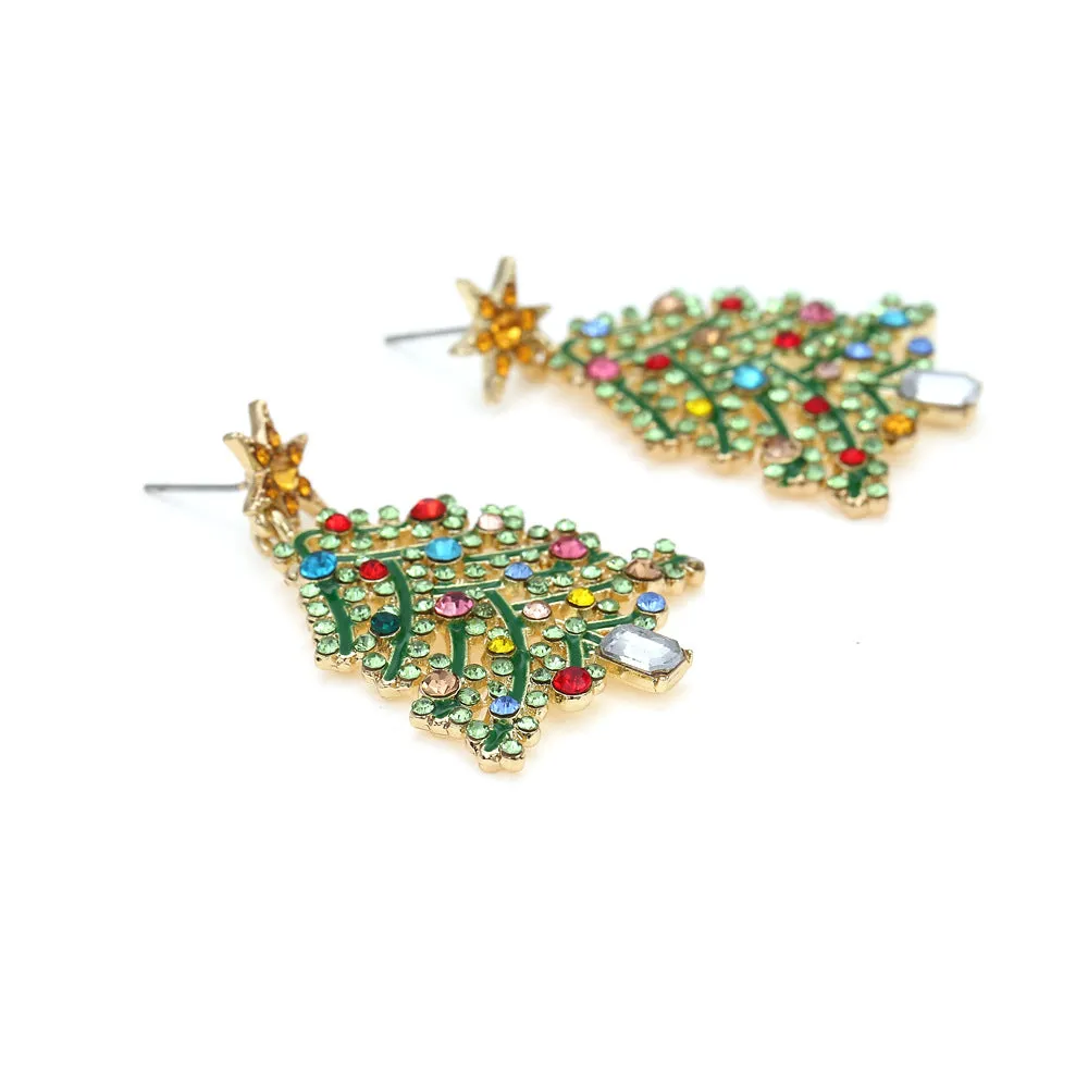 Wholesale Creative Hollowed Out Diamond Christmas Tree Colored Diamond Earrings
