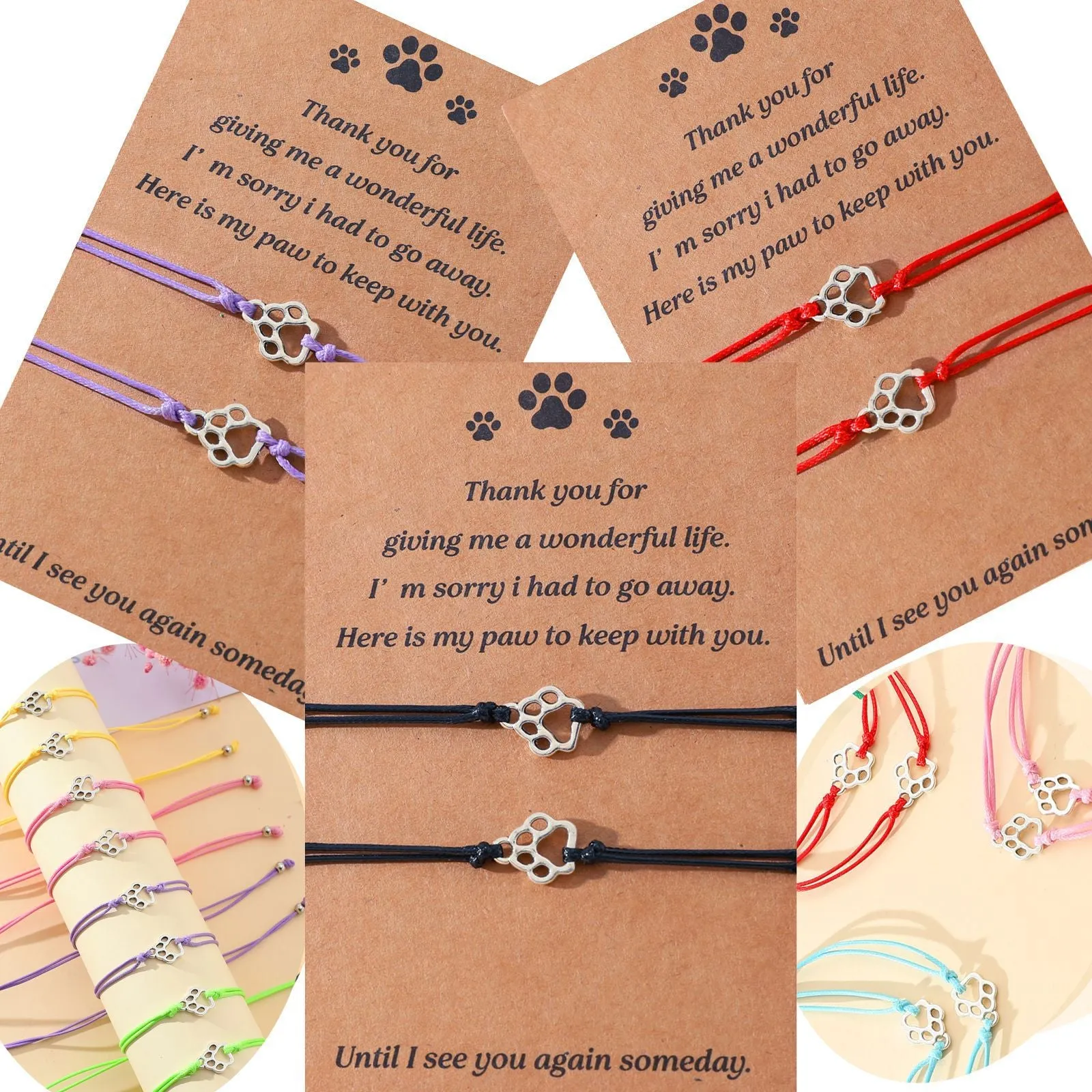 Wholesale Creative multi-color cat paw print hand-woven blessing bracelet