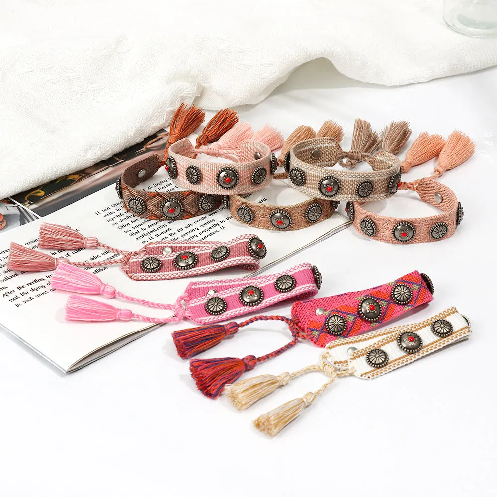 Wholesale Creative Rivet Alloy Woven Bracelets