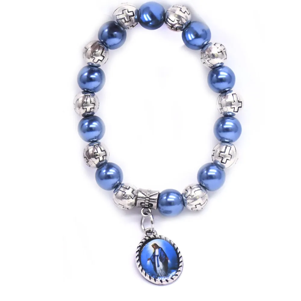 Wholesale Cross Blue Pearl Sapphire Bracelet