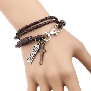 Wholesale Cross Double Layer Multi-Circle Wrap Leather Bracelet