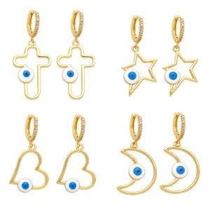 Wholesale Cross Heart Devil Eye Copper Earrings